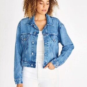Etica Chelsey Vintage Trucker Denim Jean Crop Jacket Size L Blue